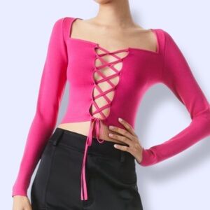 NWT Alice + Olivia | Hilaria Lace Front Top in wild pink